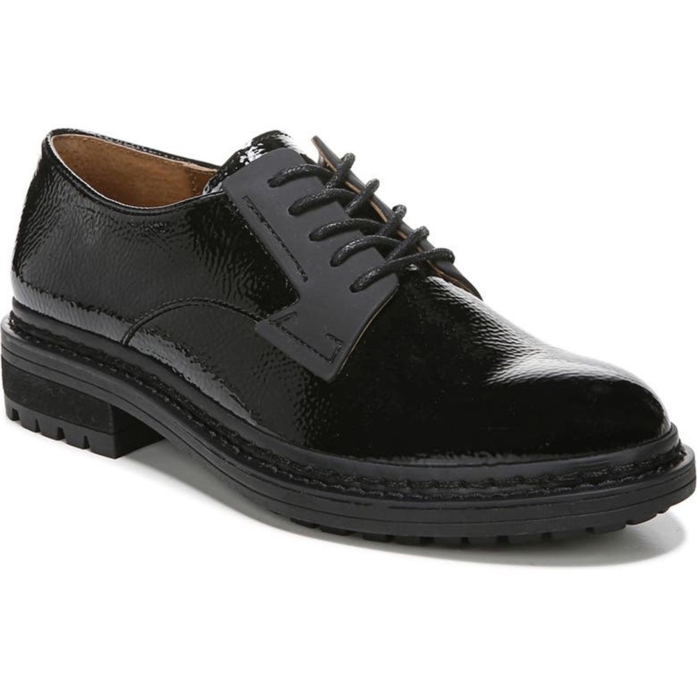 Franco Sarto Women's Sendra Lug Sole Derby Sz 6 36 Black Patent Leather Effect